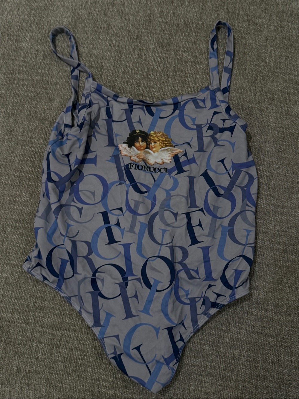 Fiorucci Blue Logo-Print One-Piece Swimsuit with Cherub Motif